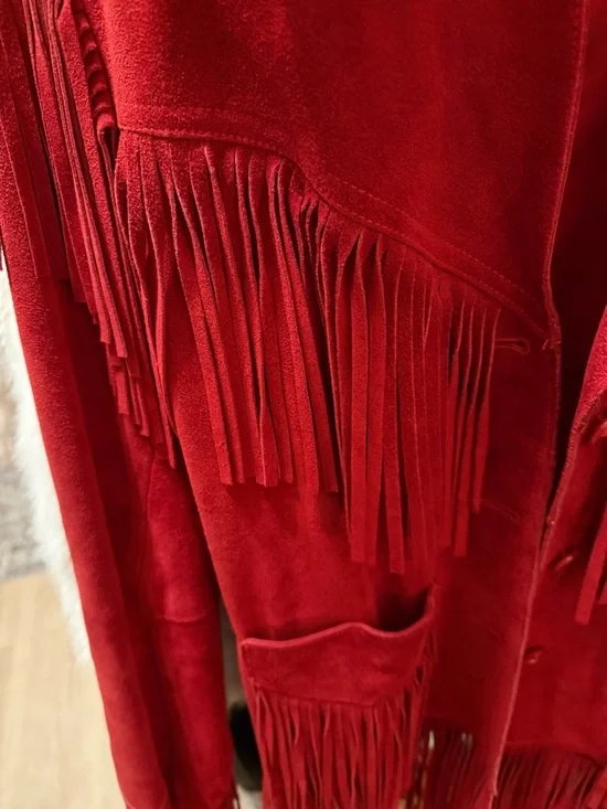 Neiman Marcus Red Suede Fringe Jacket - Picture 4 of 10